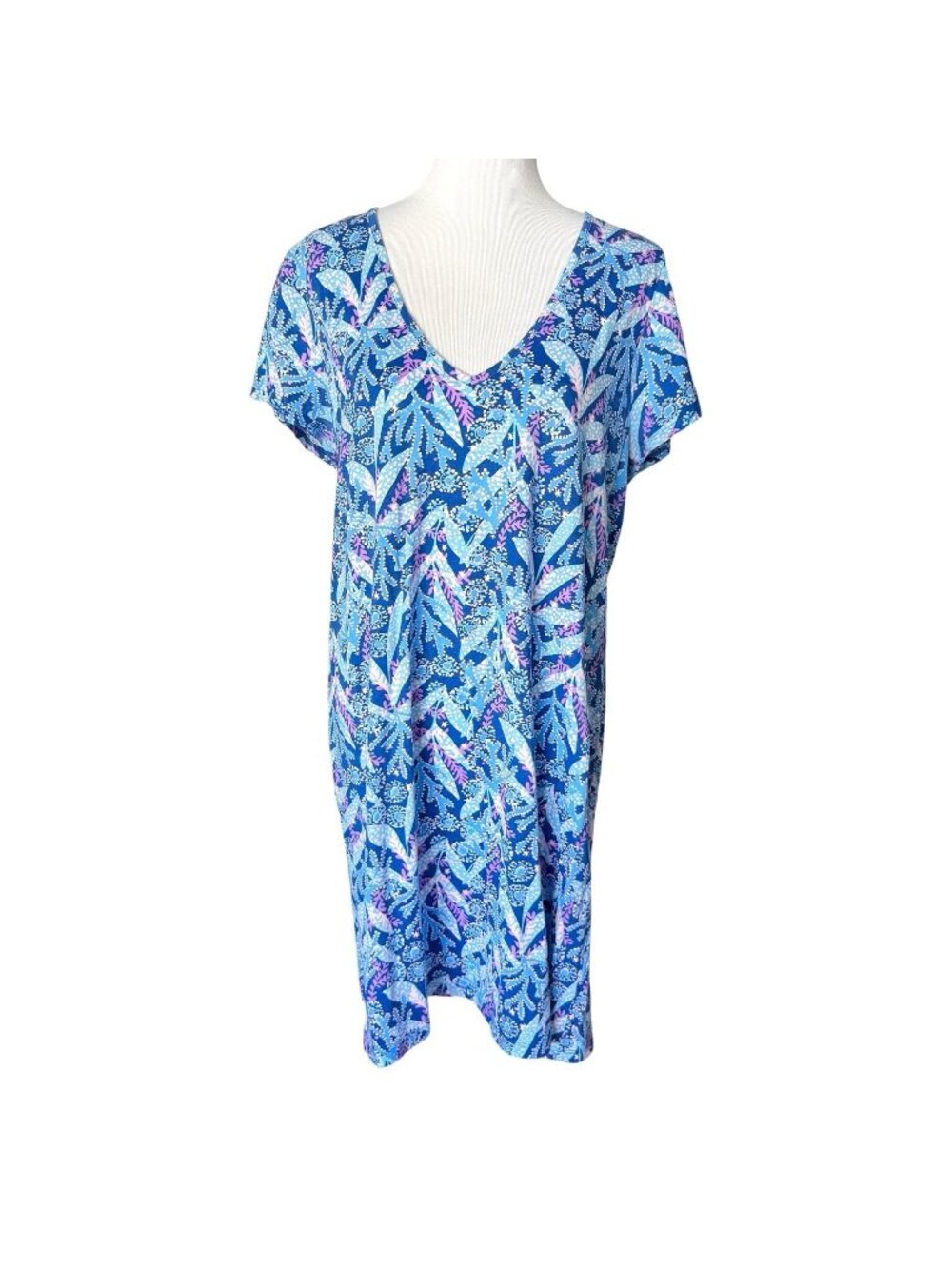 Lilly Pulitzer Etta Barton Blue Pink Star Gazing V-Neck Dress Size XL Beach NEW